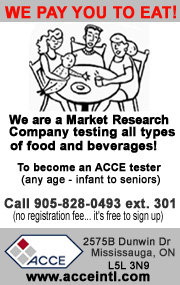 ACCE- Market Research "We pay you to eat!"  Become an ACCE tester. 